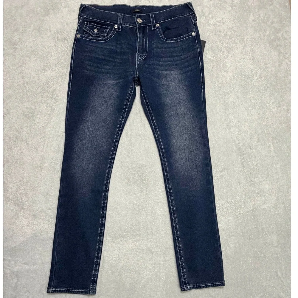 True Religion Rocco Mens Size 34 Dark Woodland Wash Big T Flap Skinny Jeans